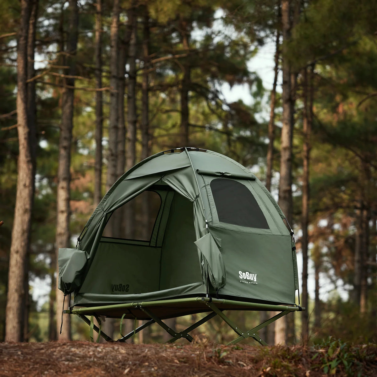 Tente de camping SoBuy OGS32-II-GR 1 place, vert foncé – 2-en-1 avec crochet pour lampe et rangements pour chaussures, 193 × 161 cm