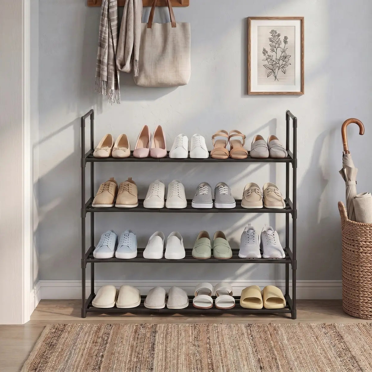 Étagère à chaussures JOYFURNOS à 4 niveaux - noire - 30 × 92 × 74 cm