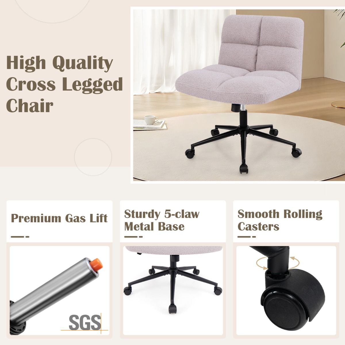 Chaise de bureau Coast sur roulettes - pivotante, sans accoudoirs - assise large - gris clair
