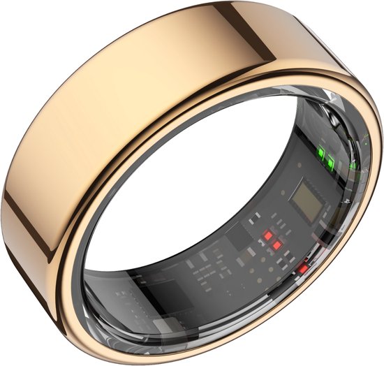 Bague connectée - Smart Ring Focus® S1 - Taille 9 - Fréquence cardiaque - Cycle menstruel - Moniteur de sommeil - Performance sportive - Podomètre - Etanche à l'IP68 - Mesure de l'O2 - Femmes - Hommes - Etui de recharge - Or