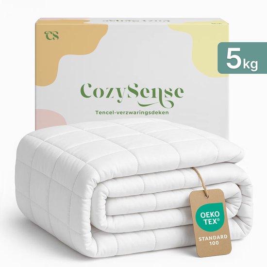 Couverture lestée CozySense® 5kg - 100% Tencel - Couverture lestée - Couverture lourde avec régulation de la température et confort respirant - Répartition de la pression GLASS-Flow® - 1 personne - Blanc