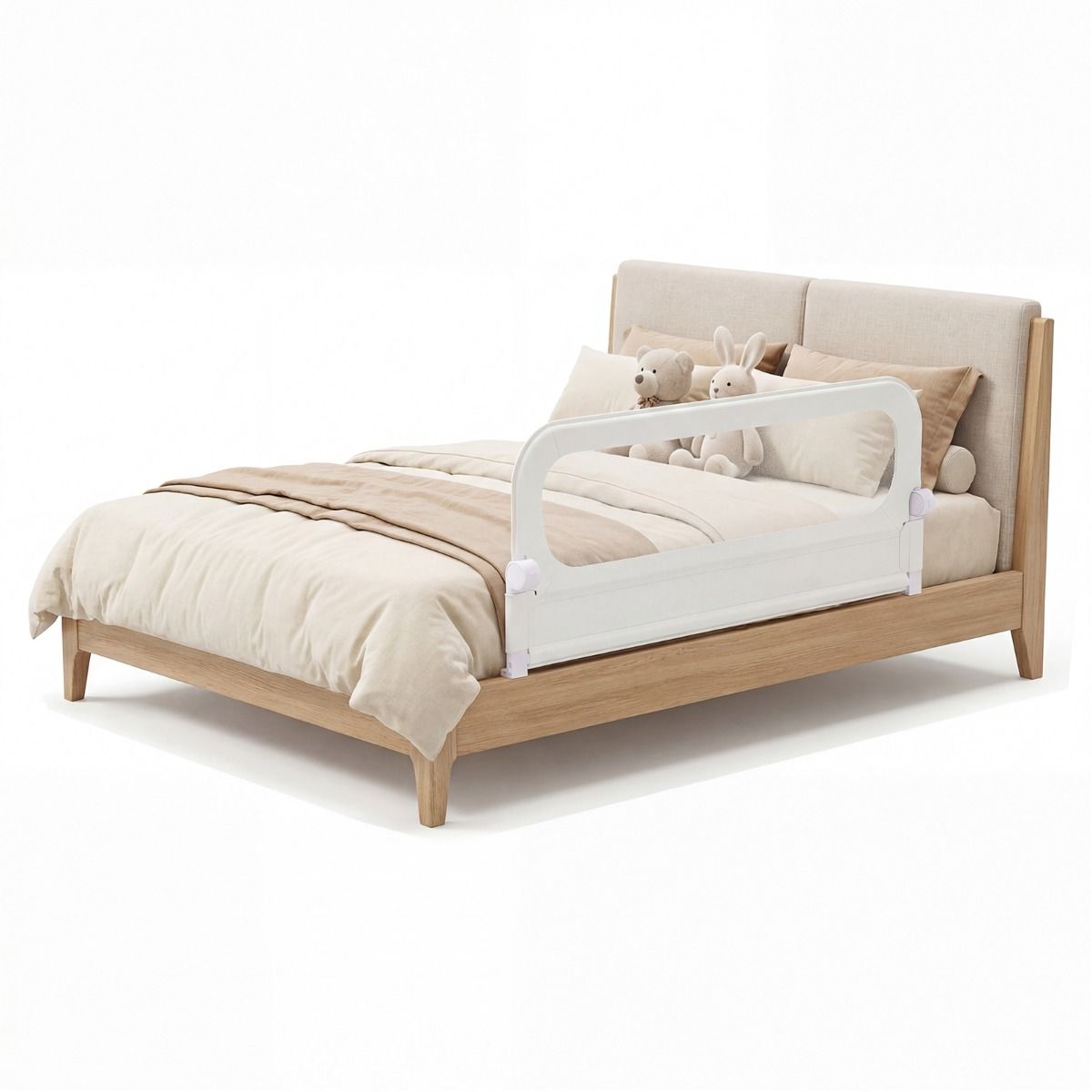 Barrière de lit pliable Coast - Réglable et repliable - Protection anti-chute pour lit d'enfant - Blanc / 120 cm