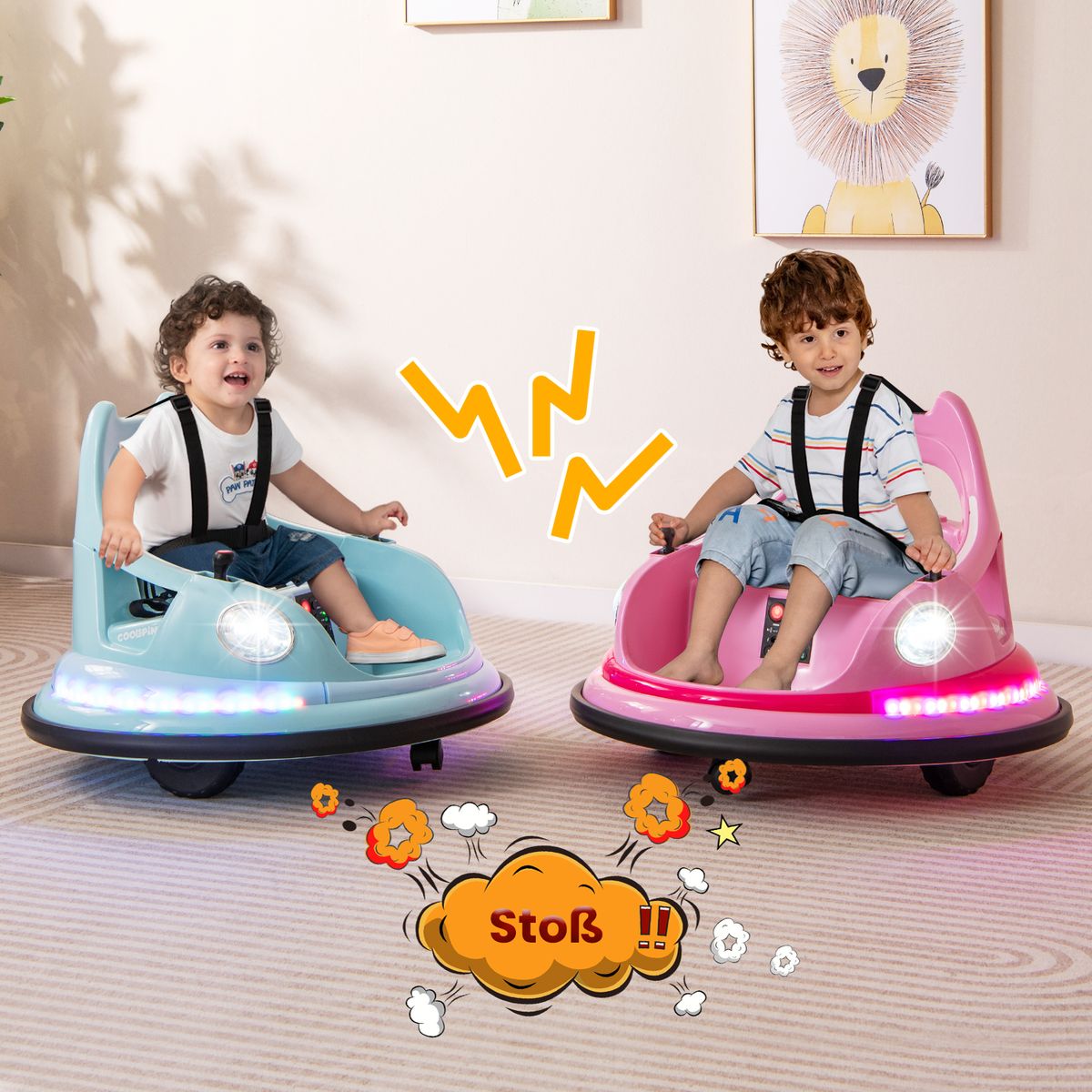 Coast : voiture de collision électrique pour enfants - 12 V avec télécommande et deux manettes - rose
