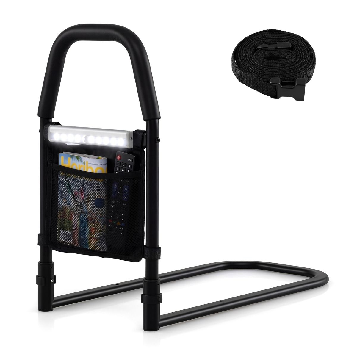 Barrière de lit Coast avec poignée de sécurité - Veilleuse LED avec détecteur de mouvement - Compartiment de rangement - Noir