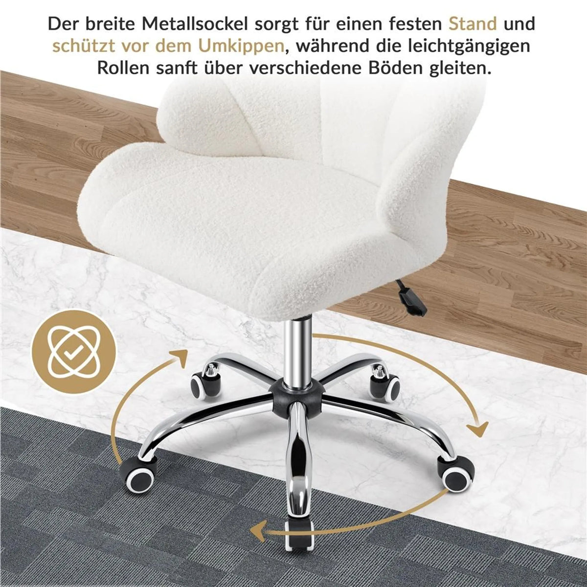 Yaheetech : élégante chaise pivotante au design en coquille, 76,5-86 cm – Blanc neige – Polyester et métal