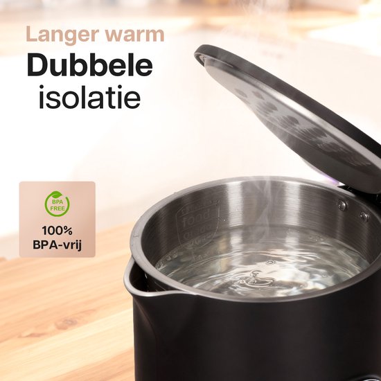 Bouilloire HomeShift® avec réglage de la température - Fonction de maintien au chaud - Double paroi - Électrique - 1,7 litre - 2200 W - Noir / Bois