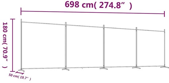 vidaXL - Paravent - avec - 4 - panneaux - 698 x 180 - cm - tissu - noir