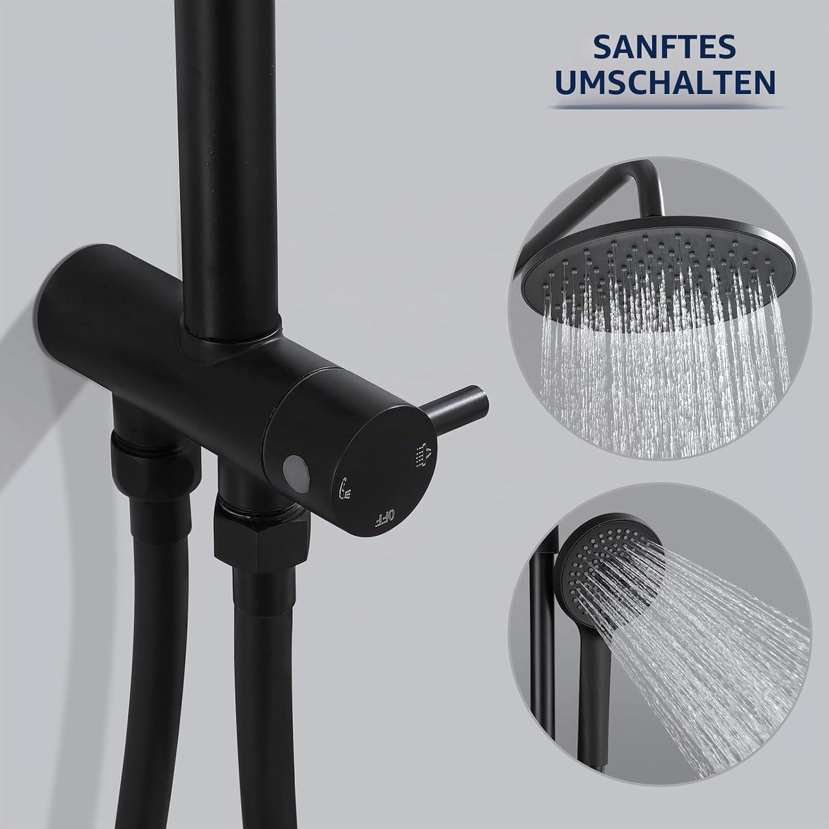 Ensemble de douche à effet pluie Homelody sans robinet - Douchette à main à 4 positions - Douche de tête 9 pouces - Hauteur 101,4 cm - Acier inoxydable - Noir mat