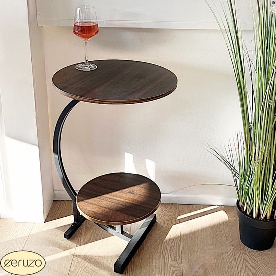Ceruzo Side Table - Double Table Top Round 30 et 40 cm - Table basse - Table banc - Table d'ambiance - Marron