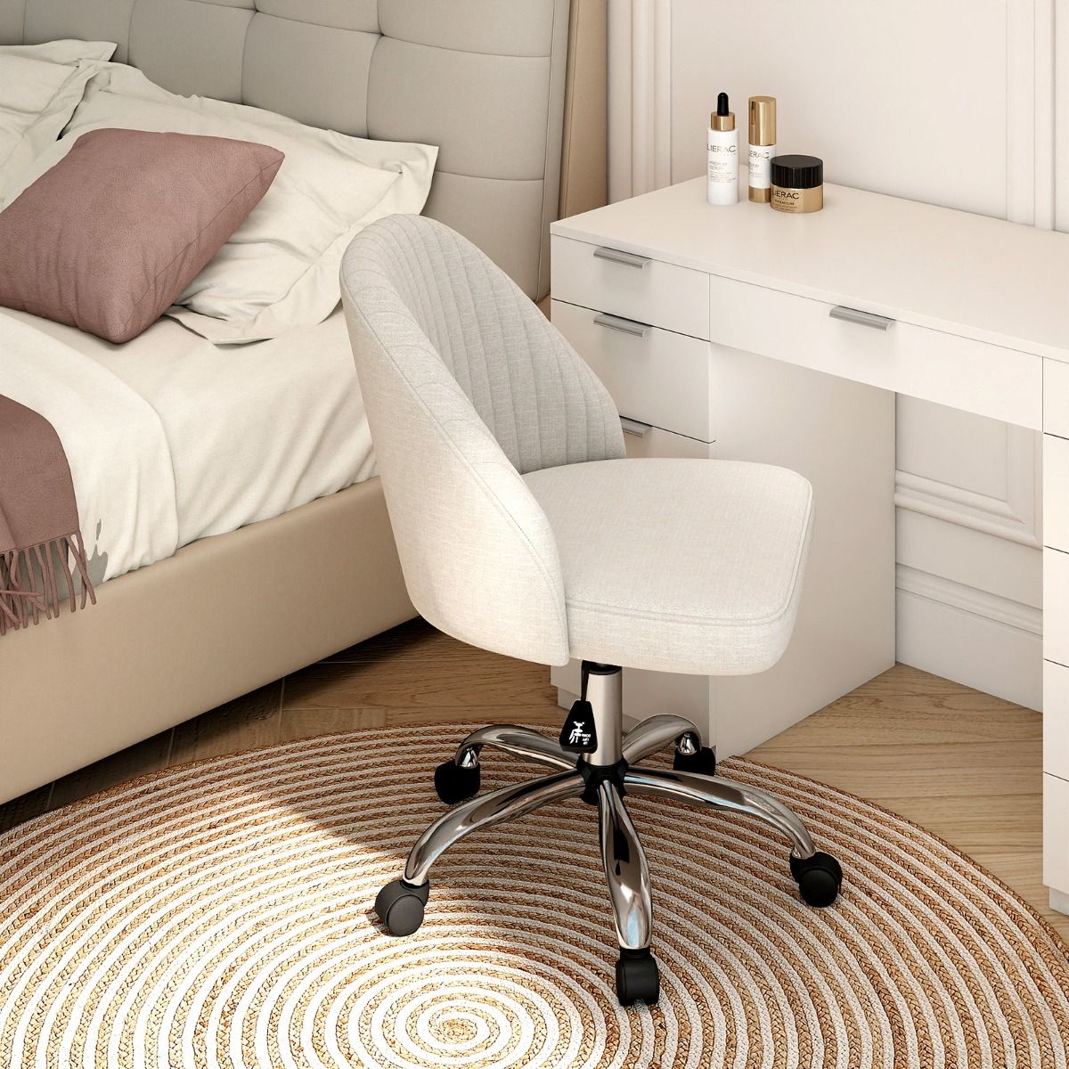 Chaise de bureau Coast sans accoudoirs - dossier incurvé - assise rembourrée - beige