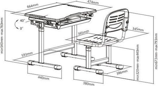 Bureau pour enfant avec chaise de bureau ergonomique réglable en hauteur - table à dessin - table d'école