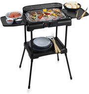 Barbecue électrique - Princess 112250 Barbecue électrique avec étagères latérales - BBQ - 40x25cm - Utilisable avec et sans support - Avec étagères latérales - Utilisable également comme grill de table - 2200W