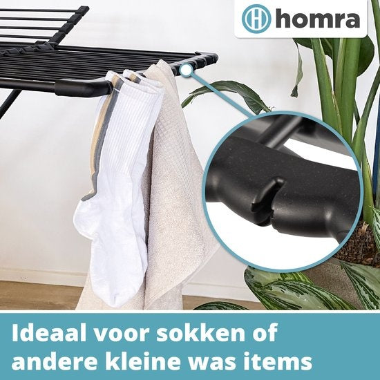 Homra étendoir à linge pliable - jusqu'à 22m de lavage - étendoir à linge pliable - étendoir à linge peu encombrant - étendoir à linge - séchage écologique du linge - 182x97x103 CM - métal noir - convient aux familles nombreuses