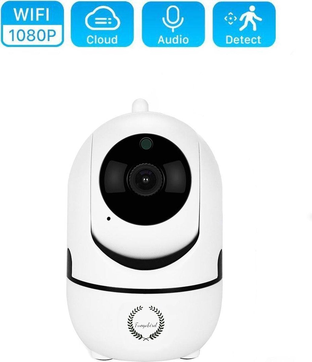 Fuegobird Indoor IP Camera - 1080P - Caméra de sécurité - Caméra pour animaux - Caméra pour bébés - Compatible avec 2.4G/5G WIFI - Détection de mouvement et de son - Fonctionne avec l'application - Blanc