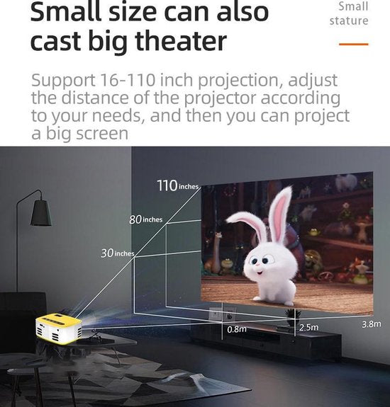 Projecteur Fuegobird T20 Mini Beamer - Projecteur de poche - Portable - LED - Résolution 1920 × 1080 - Blanc