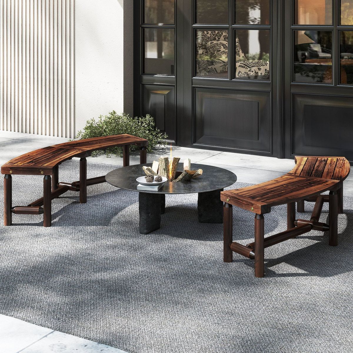 Banc de jardin incurvé Coast - bois massif - pour 2 à 3 personnes - marron rustique