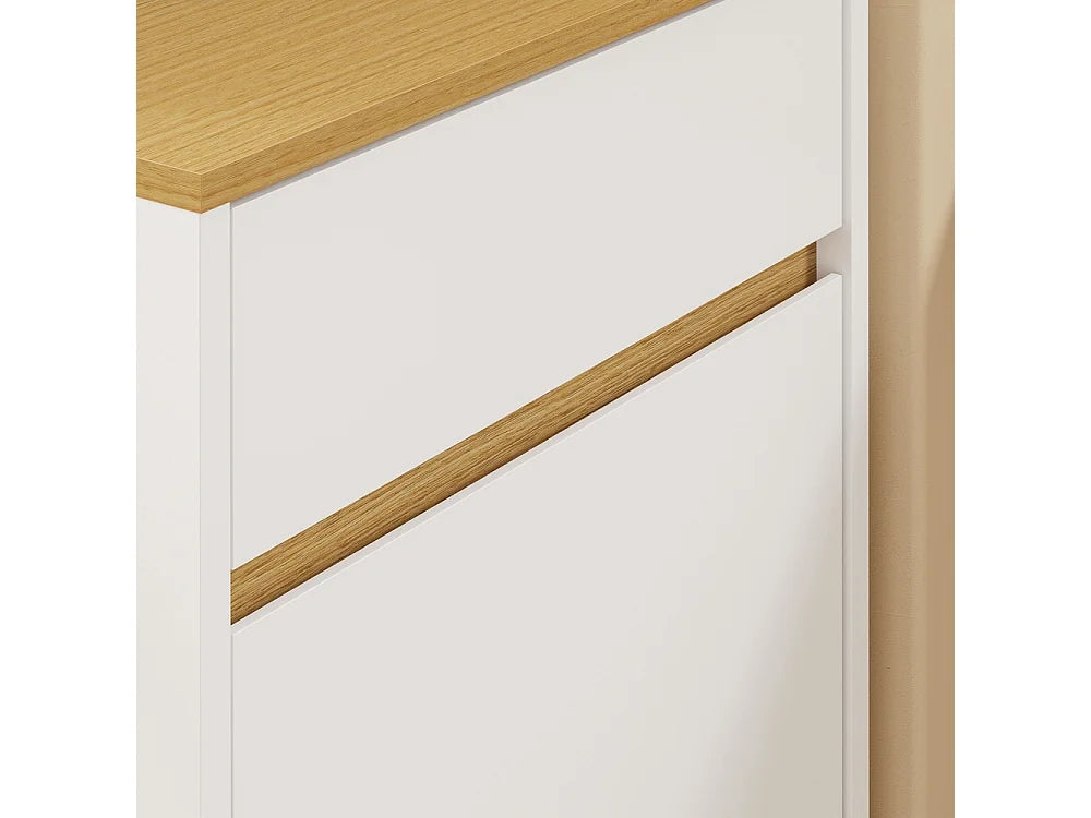 Meuble poubelle Sobuy avec pédale et tiroir - Blanc aspect chêne clair - 35 × 25 × 101,7 cm