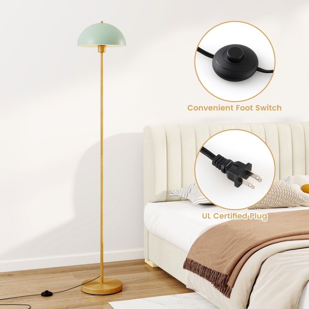 Lampe sur pied Coast - tête orientable - abat-jour incassable - doré, vert et blanc - 163 cm