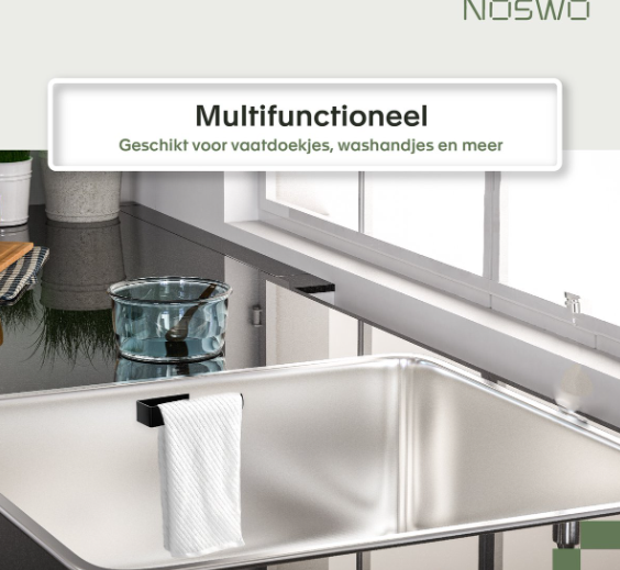 Porte-torchon Noswo - Noir - 18 x 3 x 3 cm - Acier inoxydable, adhésif 3M