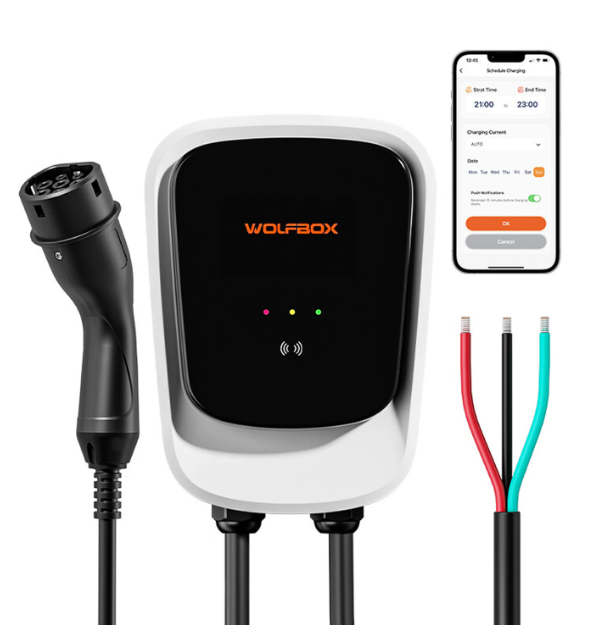 Borne de recharge Wolfbox AE07 Type 2 - 7 kW - 32 A - Commande via application - RFID