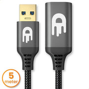 Drivv. Premium USB Extension Cable 3.0 - Male to Female - USB Data Cable - Fast Transfer - 5Gbps - Nylon - 5 Metres - Black