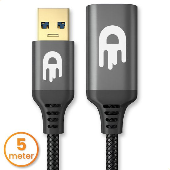 Drivv. Premium USB Extension Cable 3.0 - Male to Female - USB Data Cable - Fast Transfer - 5Gbps - Nylon - 5 Metres - Black