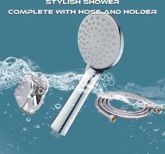 Fuegobird Pomme de douche - avec tuyau et support - 3 fonctions - Douchette à main à économie d'eau - Silver