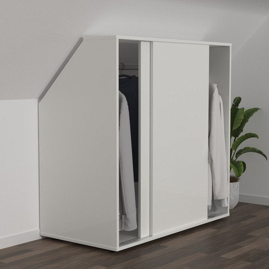 Armoire mur incliné chambre mansardée portes coulissantes - tringle à linge - armoire de rangement adaptée aux murs inclinés