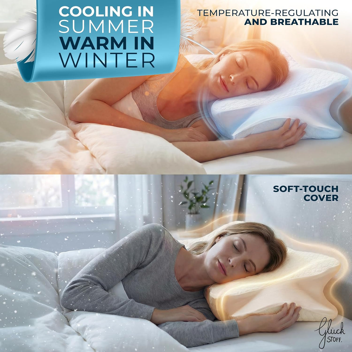 Oreiller ergonomique Glückstoff en mousse à mémoire de forme - Ergo - Blanc