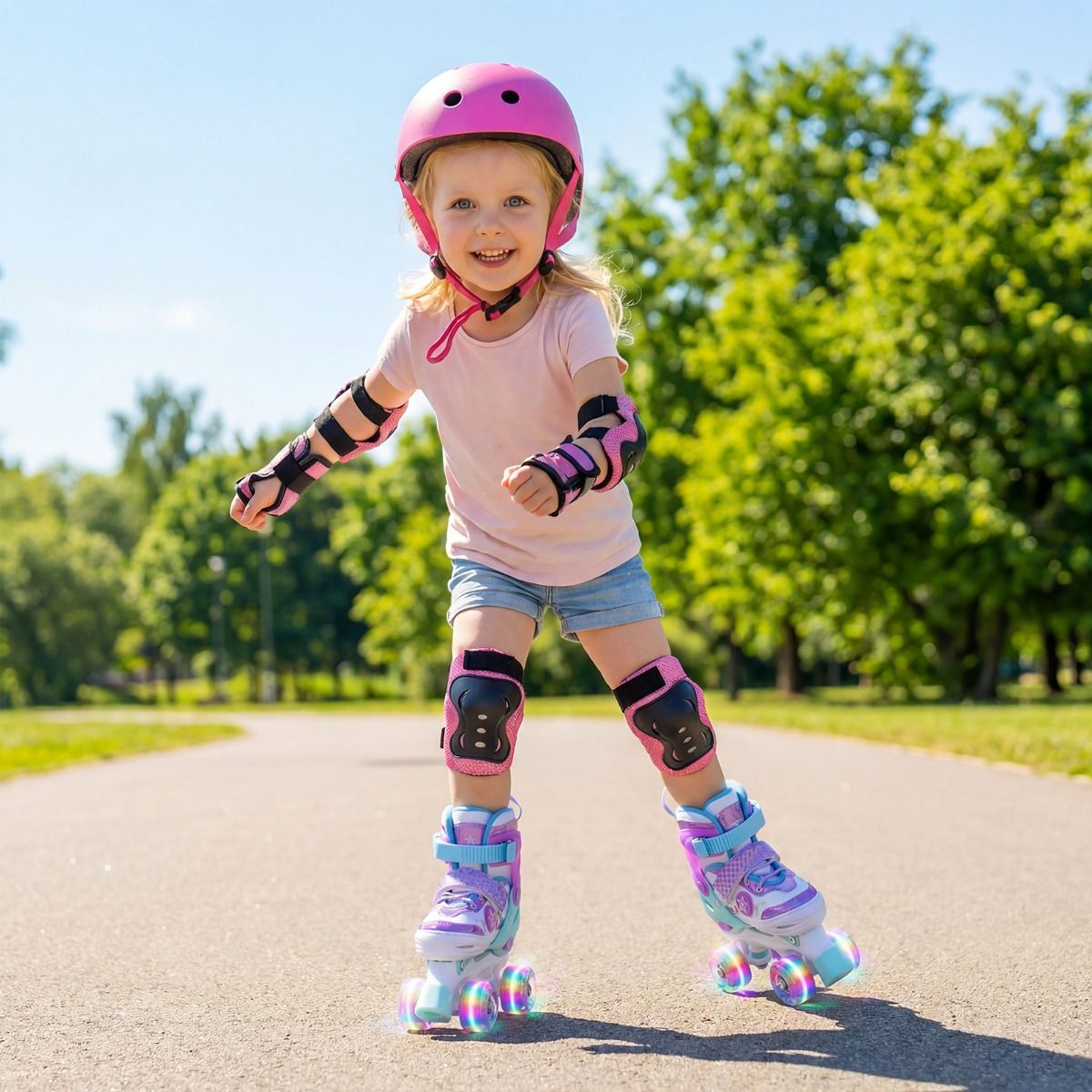 Patins à roulettes réglables Coast pour enfants - roues lumineuses - pour les 5-7 ans - violet et bleu