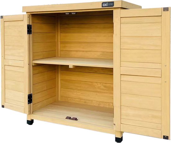Armoire de rangement en bois AXI Felix – Armoire de jardin en bois FSC – Système de fermeture magnétique – Pieds réglables – 80 x 45 x 93 cm – Marron