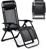 Chaise longue pliante Goliving - 3 pieds - 110 x 66 x 178 cm - Chaise de jardin réglable avec table - Chaise de camping pliante - Chaise longue d'extérieur - Chaise pliante de jardin - Noir