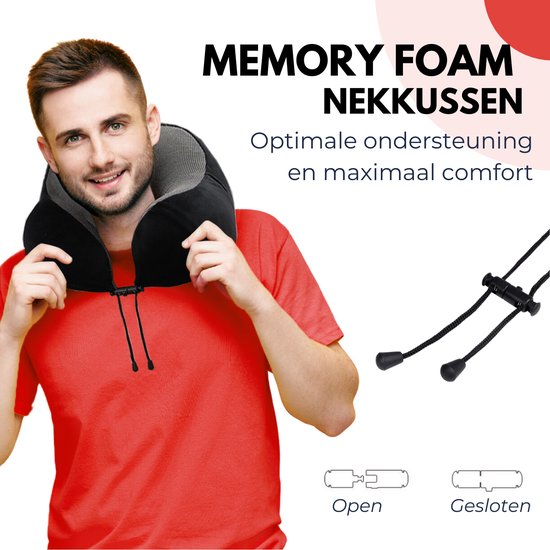 VAIVE Comfort Neck Pillow Airplane & Car - Optimal Support - Memory Foam - Travel Pillow - Plus Sleep Mask & Earplugs