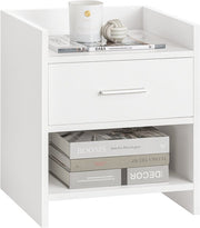 SoBuy FBT66-W Table de chevet blanche - Table d'appoint avec tiroir et 2 étagères - Table basse polyvalente pour chambre, salon et couloir - MDF