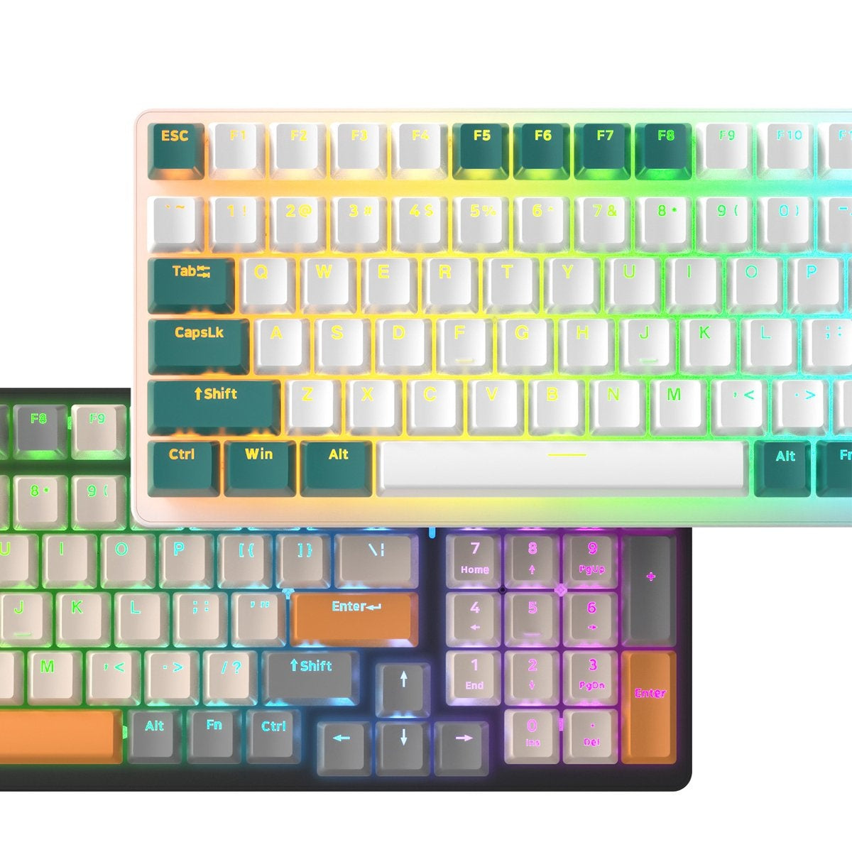 Clavier de jeu mécanique Fuegobird K3, 100 touches, QWERTY, Clavier mécanique rétroéclairé RVB, Vert