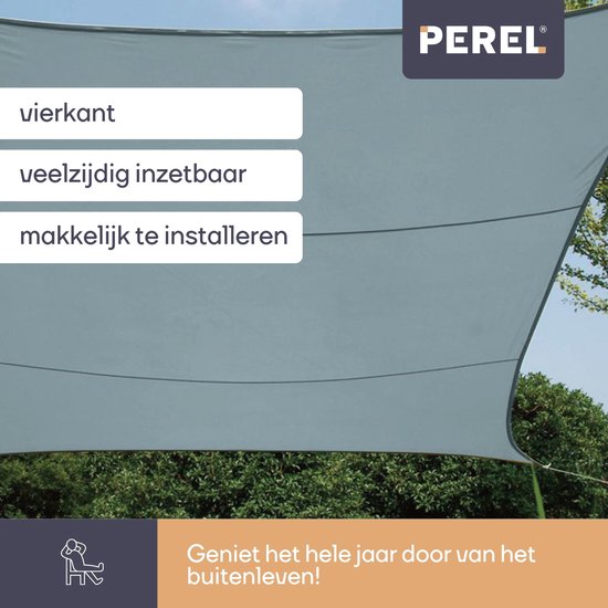 Perel Toile d'ombrage, hydrofuge, 5 x 5 m, 160 g/m², polyester, carré, gris clair