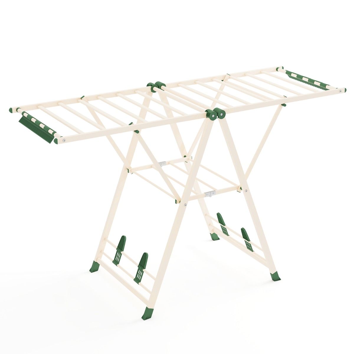 Séchoir à linge pliable Coast - ailes réglables - pinces à chaussettes et supports à chaussures - blanc/beige 163 cm