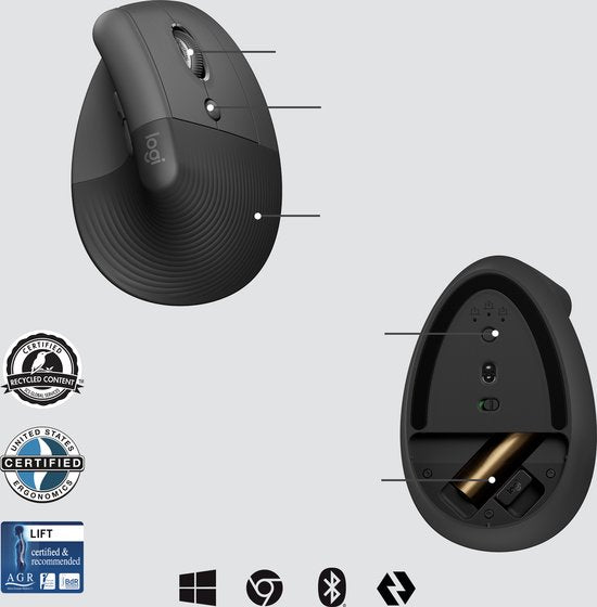 Série Logitech Lift - Souris verticale - 4 000 DPI - Sans fil