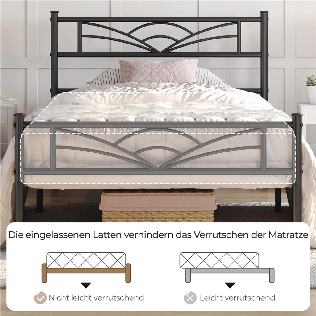 Cadre de lit en métal Yaheetech 90 x 200 cm - Noir - Avec tête de lit à motif de nuages
