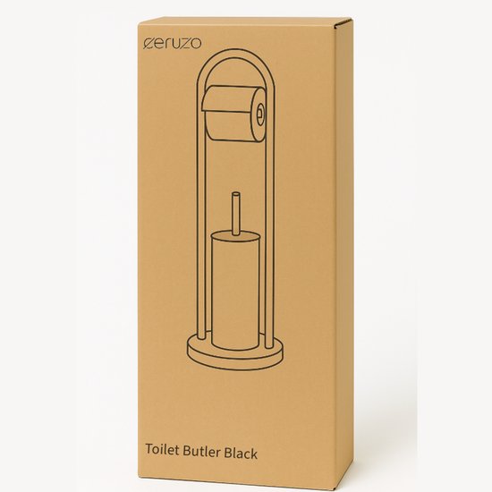 Porte-rouleau de toilette Ceruzo Freestanding - Acier inoxydable noir - Porte-rouleau de toilette de luxe - Hauteur 80 cm - Design moderne