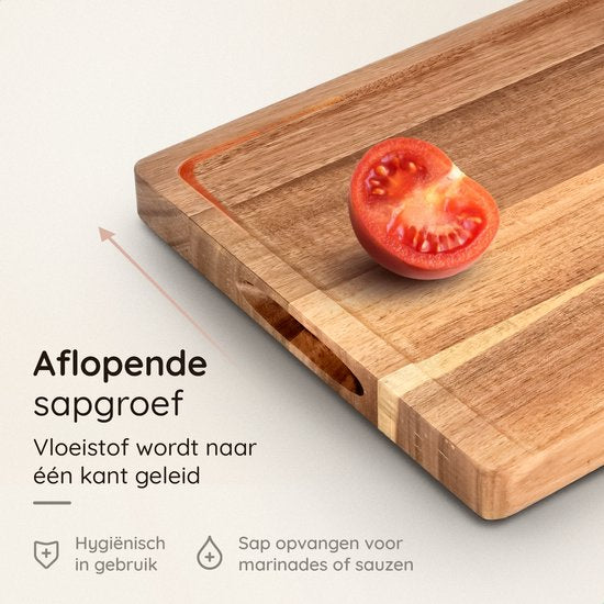 Deleca 3x Set de planches à découper Culina - Epaisseur 3 cm - Planches à découper (33x25 / 38x28 / 43x30 cm) - Avec support - Pour la cuisine, planche à servir, planche à fromage, planche à boire, planche à découper et planche à tapas - Bois d'acacia