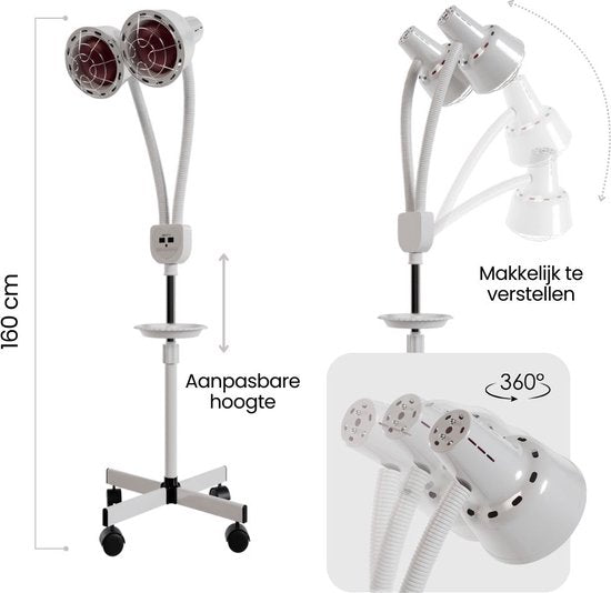 Resty® Lampe infrarouge - 550W - Luminothérapie rouge - Lampe à chaleur - Minuterie - Pied extra solide - Double tête