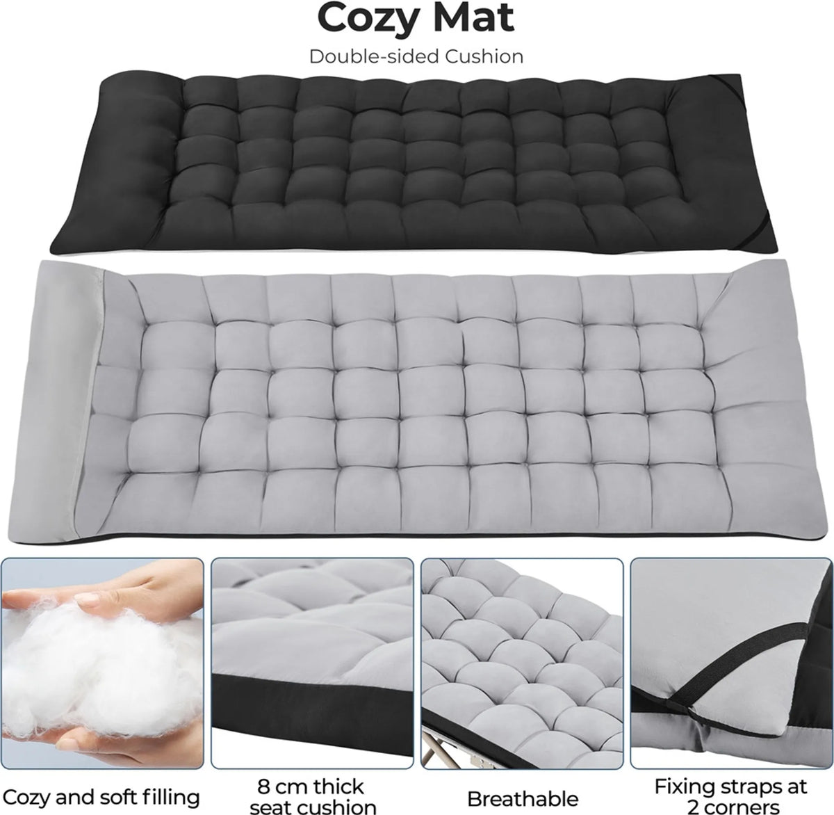 Yaheetech Camping Bed Foldable - Equipé d'un matelas confortable et d'un sac de transport pratique et de compartiments latéraux - Pour le camping et les chambres d'hôtes - Métal noir et tissu 600D Oxford - 191 x 67 x 56 cm