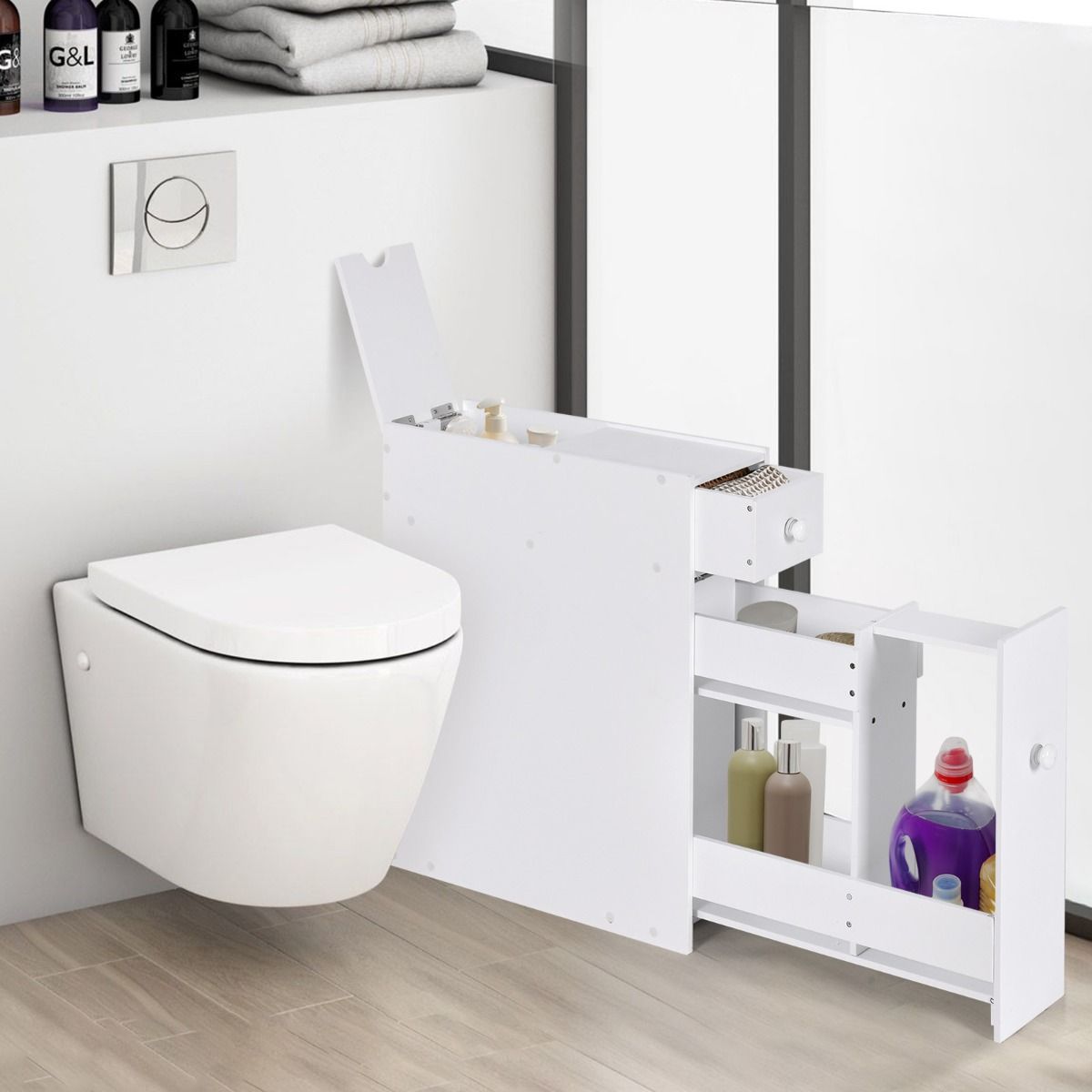Coast Armoire de salle de bain gain de place - avec tiroir - 48 x 16 x 58 cm - blanc