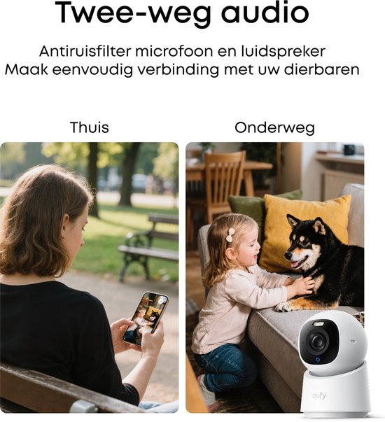 Caméra d'intérieur Eufy Security E30 - Indoor Cam - Caméra pour animaux de compagnie avec application - Petcam - 4K UHD - Panoramique et inclinaison - Détection IA des personnes et des animaux de compagnie - Vision nocturne en couleur - Compatible avec Ap