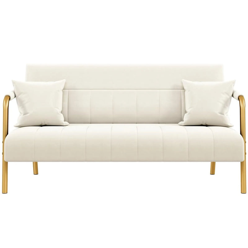 Canapé 2 places rembourré avec accoudoirs et pieds en métal, beige, 143,5 × 71,5 × 75,5 cm