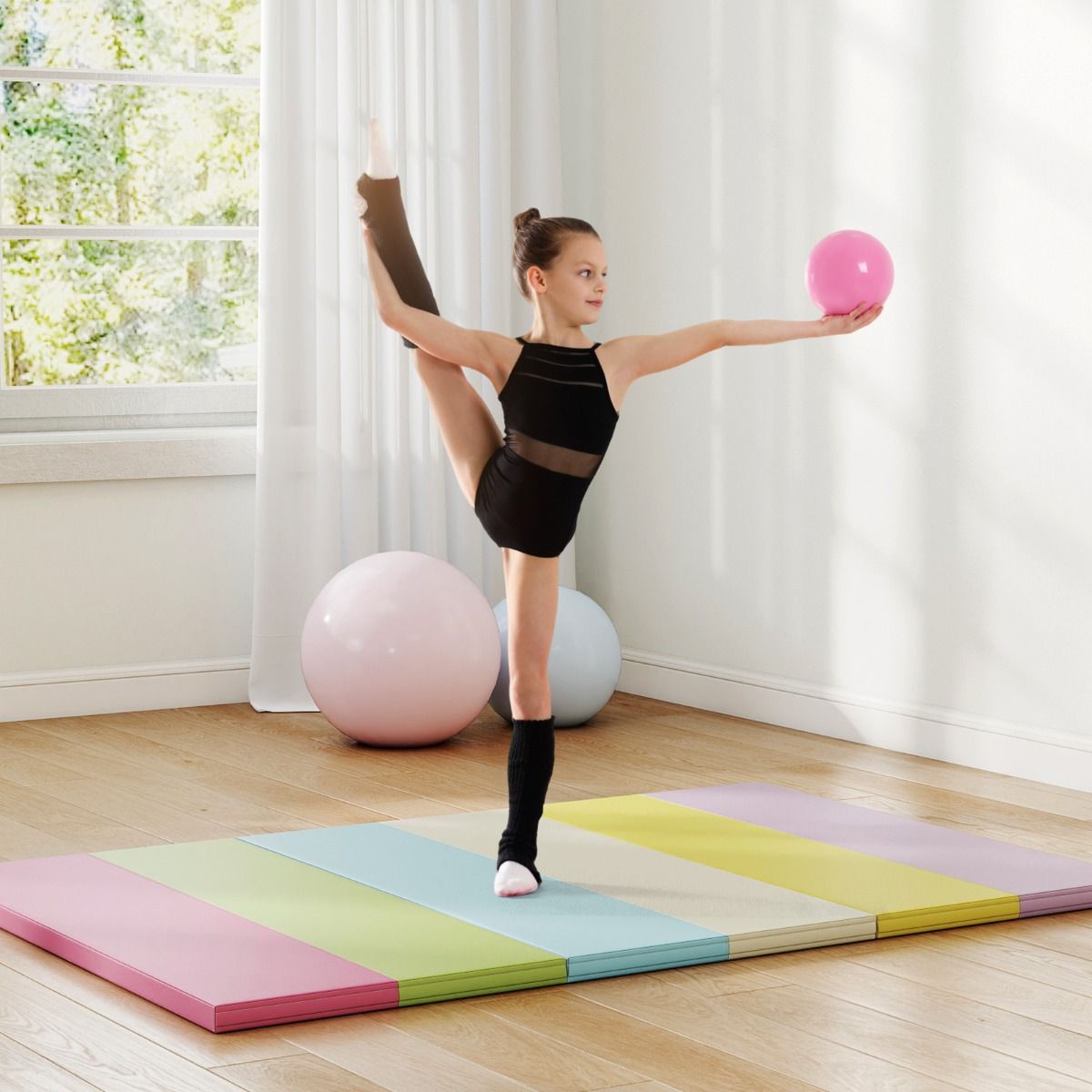 Tapis de gymnastique pliable Coast - En trois parties - Portable et léger - Multicolore 180 x 120 x 4 cm