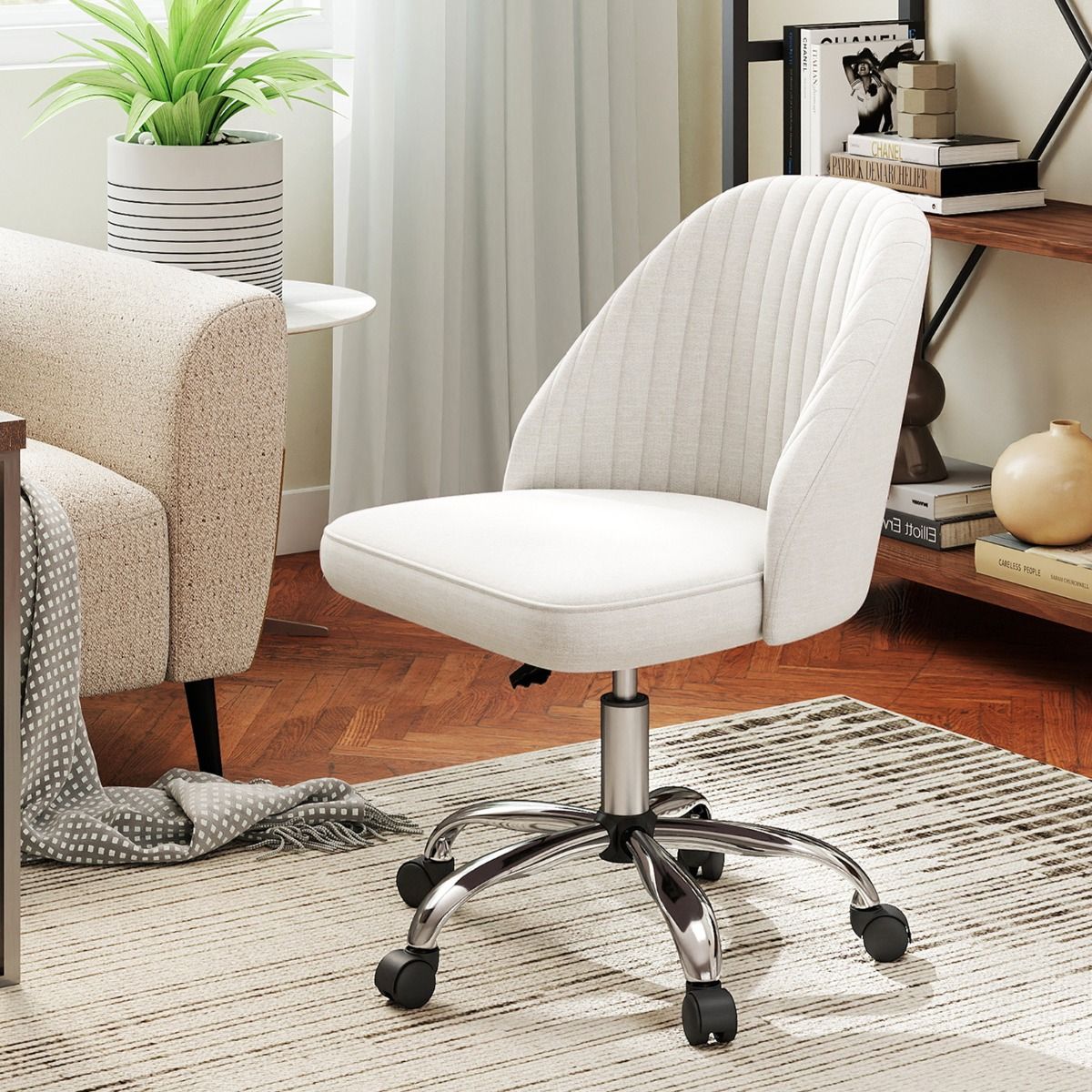 Chaise de bureau Coast sans accoudoirs - dossier incurvé - assise rembourrée - beige