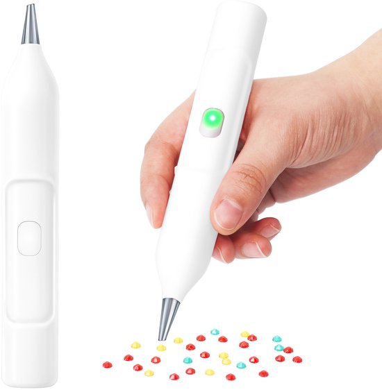 Rubye® - Stylo de peinture électrique pour diamants - Avec technologie d'aspiration - Rechargeable via USB-C - Confortable à utiliser - Pour pierres rondes et carrées - Blanc