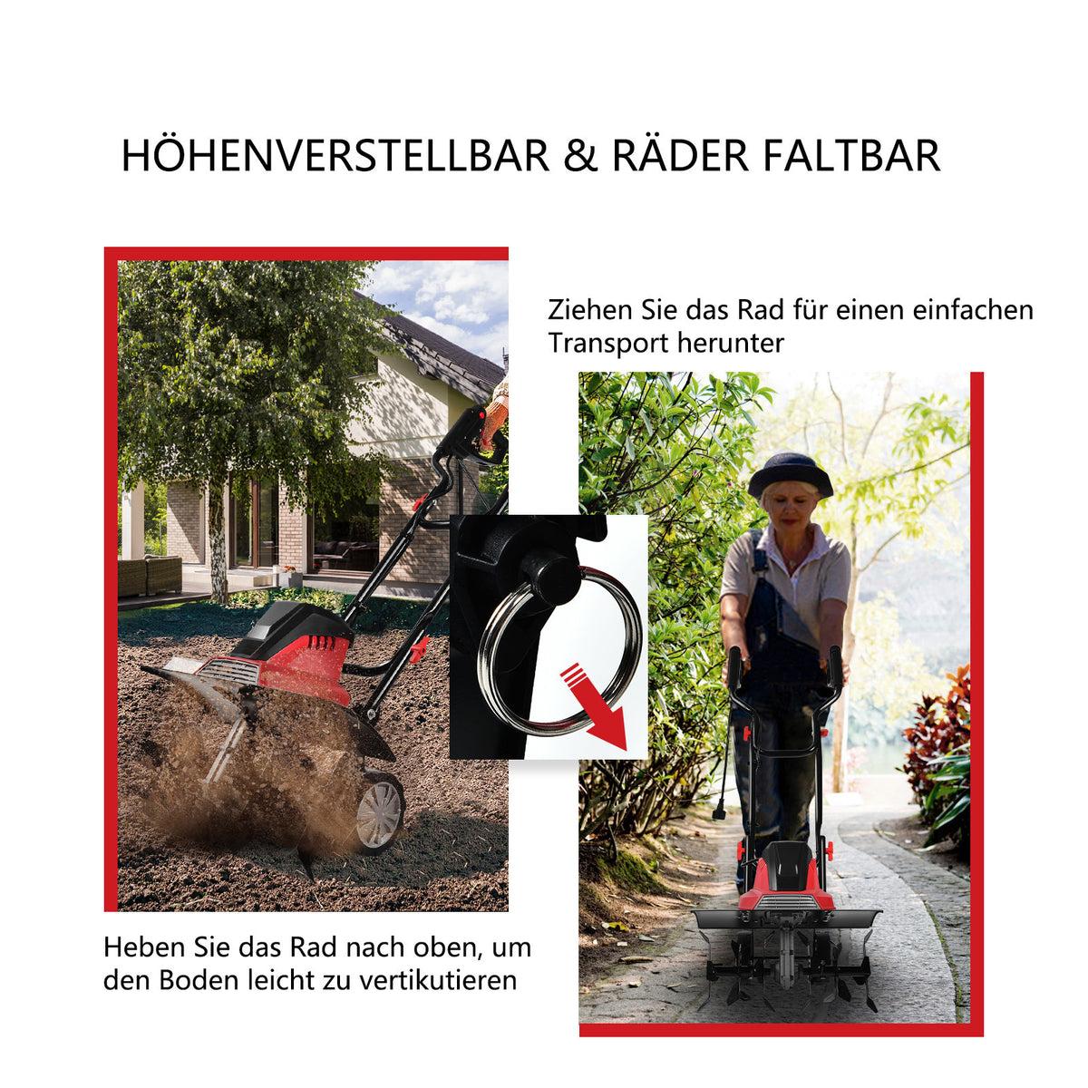 Coast Machine électrique à fraiser les sols et fraiseuse Mini-Grubber Machine électrique à marquer les sols creux Machine de jardin Frees Rouge et Noir